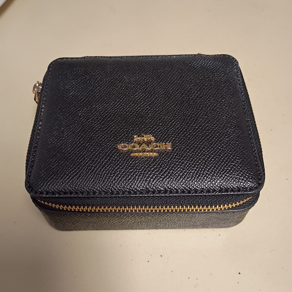 Coach Black Leather Zip Jewelry Box